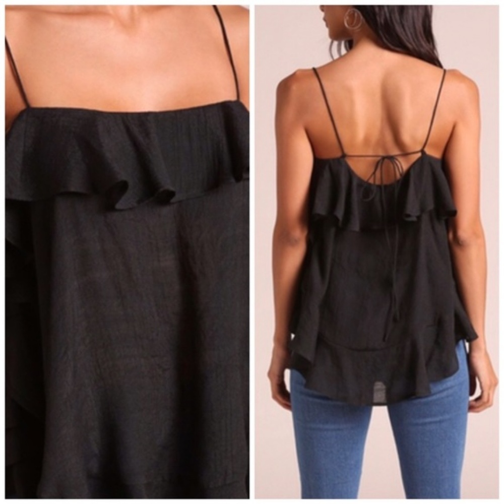 Black Flutter spaghetti strap top - Picture 2 of 5